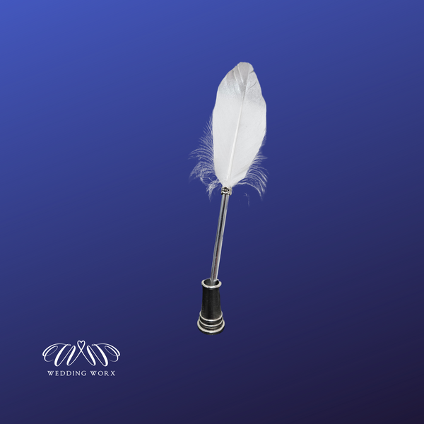 Feather Pen, White and silver feather