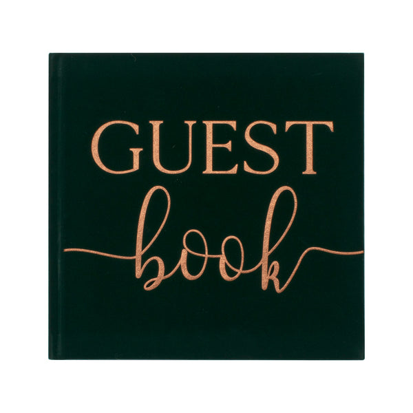 Dark Green Velvet and Gold Foiled wedding guest book, perfect for botanical themed weddings