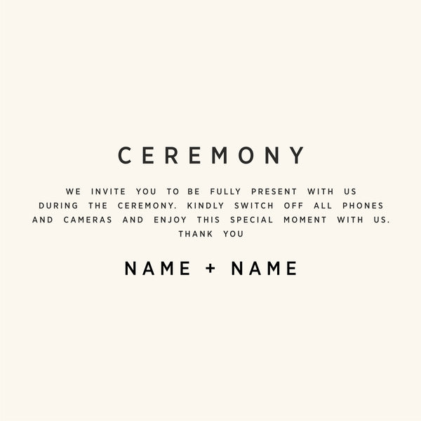 Close up of text for Unplugged Ceremony