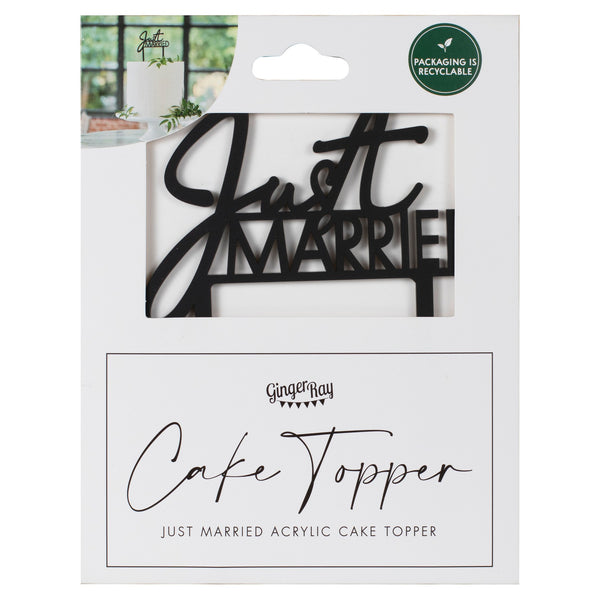 Contemporary Black Acrylic cake topper Just Married will set your cake off a treat