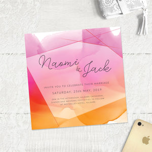 Vibrant watercolour wedding invite design  