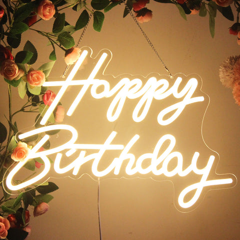 Neon Happy Birthday Sign, designed for party decorations and wall décor. 