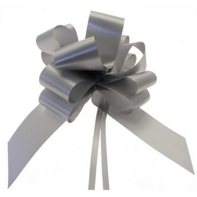 Silver pull bow, made from 50mm poly ribbon, perfect for wedding car decoration or for decorating church pew-ends