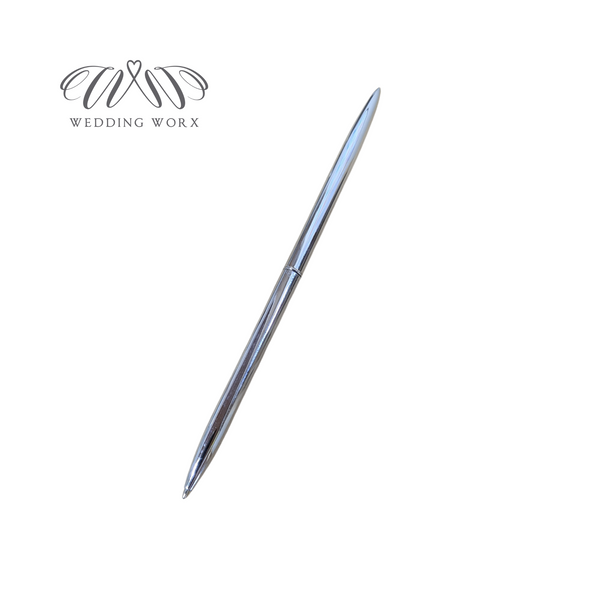 Silver pen, black ink. Ideal for adding a touch of style to your wedding guestbook. Available at weddingworx.ie