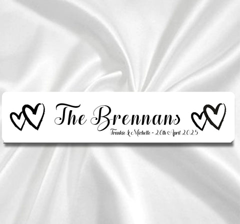 Lovehearts design on wedding car plate