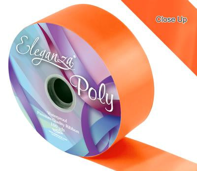 Orange Poly Ribbon, 50mm wide, 91m per roll perfect for decorating party venues, gifts and using as wedding car ribbon