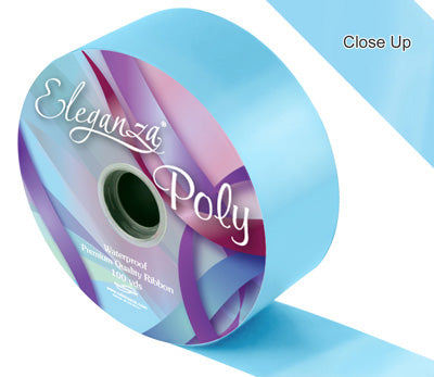 Light Blue Poly Ribbon, 50mm wide, 91m per roll perfect for decorating party venues, gifts and using as wedding car ribbon