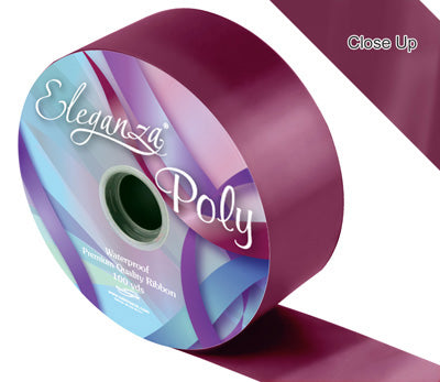 Aubergine Poly Ribbon, 50mm wide, 91m per roll perfect for decorating party venues, gifts and using as wedding car ribbon