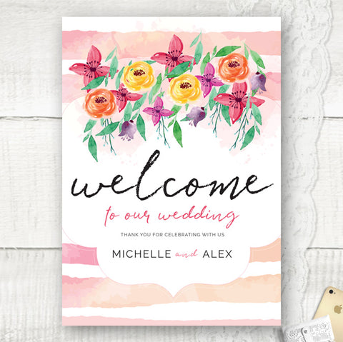 Personalised Welcome Wedding Sign, Floral theme wedding