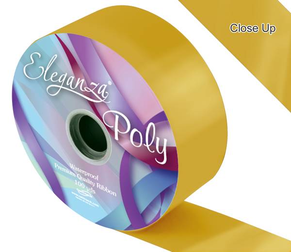 Gold Poly Ribbon, 50mm wide, 91m per roll perfect for decorating party venues, gifts and using as wedding car ribbon