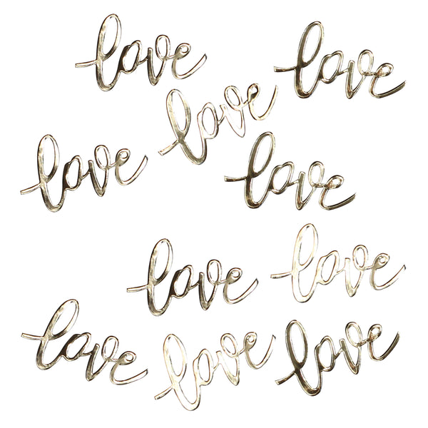 Gold Foiled "Love" Table Confetti, Scatter our love wedding confetti over tables and sprinkle in place settings to make your celebrations unforgettable.   Your guests will love this adorable detail that will fill the room with love!