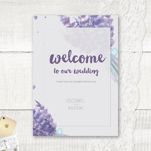 Personalised Welcome Wedding Sign Lavender theme