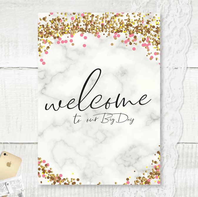 Personalised Welcome Wedding Sign marble and glitter effect