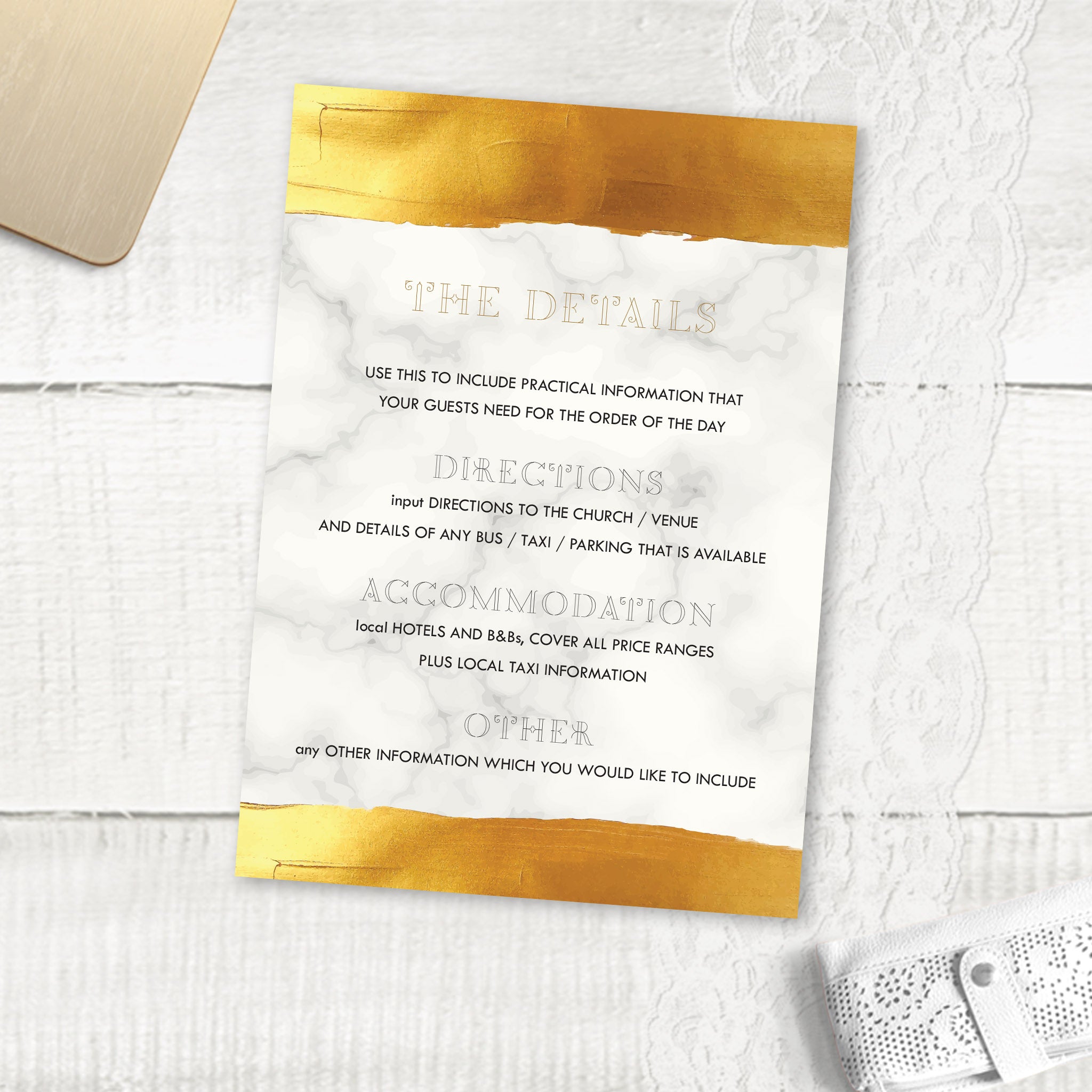 Gold Band Marble - Guest Information Card
