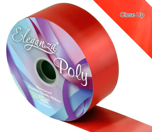 Red Poly Ribbon 50mm x 100meters ideal for decorating gifts and wedding cars