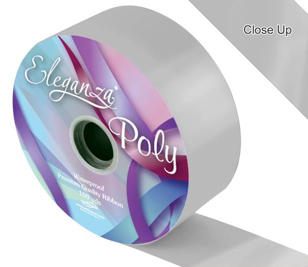 Silver Poly Ribbon, 50mm wide Poly Ribbon, with 91m per roll. Ideal for decorating wedding cars, pew-ends, gifts and much more