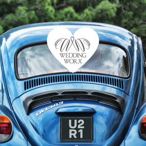 Vintage Wedding Car number plate, black background and silver text with silver border, available to buy from Weddingworx.ie