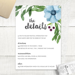 Winter Wedding - Guest Information Card