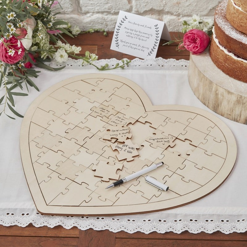 Wooden Heart Jigsaw wedding Guestbook