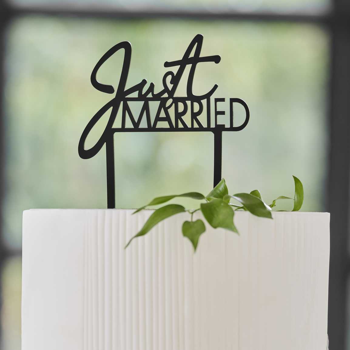 Contemporary Black Acrylic cake topper Just Married will set your cake off a treat