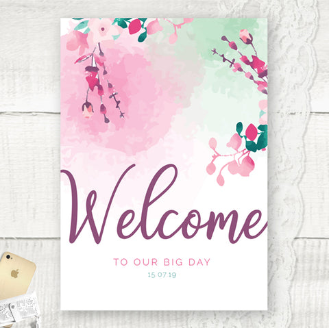 Wedding Welcome Sign, personalised wedding sign, cherry blossom design