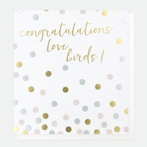 Congratulations love birds engagement card, with gold foiling detail