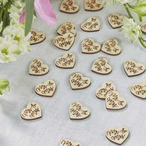 Wooden Hearts table confetti - Mr & Mrs wooden hearts